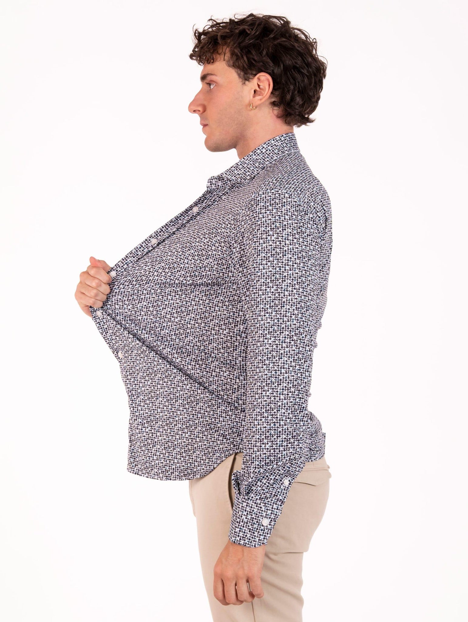 Tecno Camicia Orian Antibatterica Bianca Fantasia Pois Marrone e Verde T10202FT4382 Orian