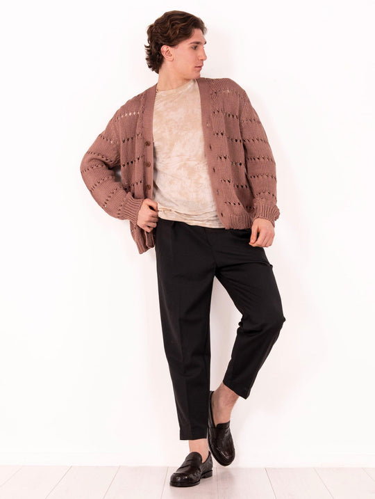 Cardigan Daniele Fiesoli in Cotone Double Cipria