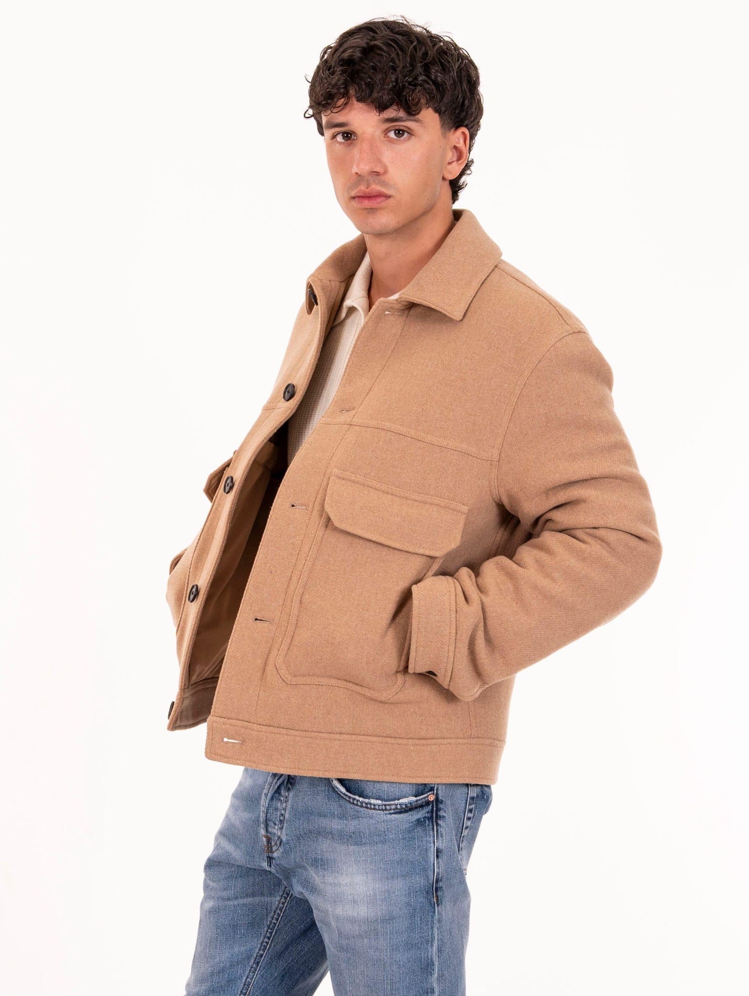 Bomber Alpha Studio in Panno Lana Cammello AU-3490N1013 Alpha Studio