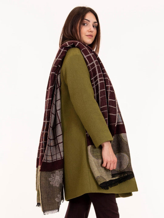 Alessia Santi Scarf Wine and Plum Pattern