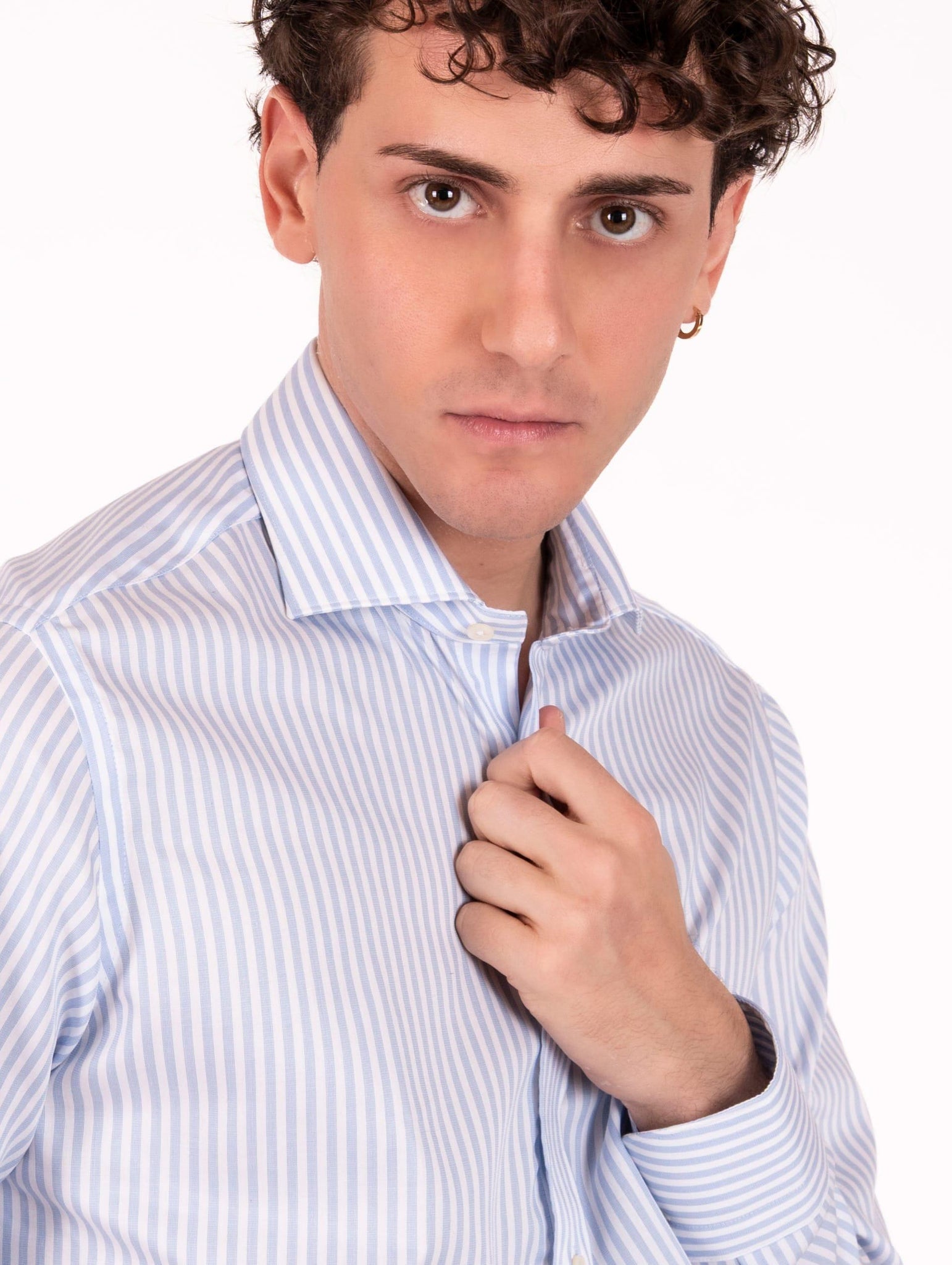 Camicia Caliban in Cotone Fantasia Righe Bianca e Azzurra U8IFWQRB6 Caliban