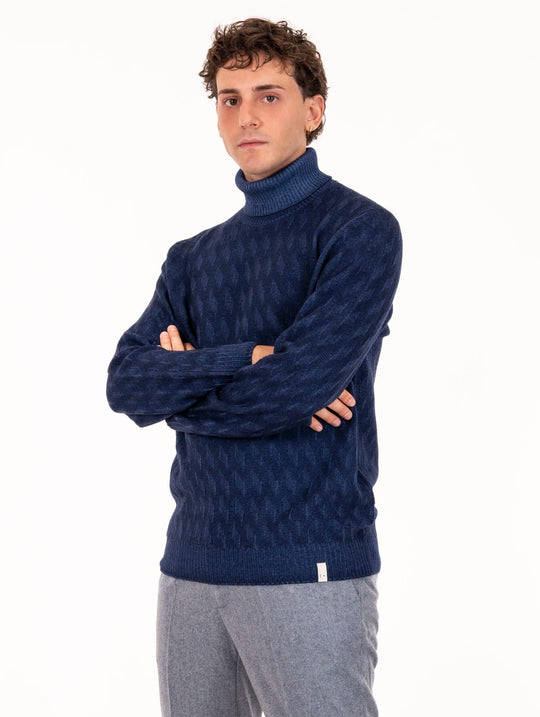 Luigi Gentile Turtleneck Sweater in Ocean Merino Wool