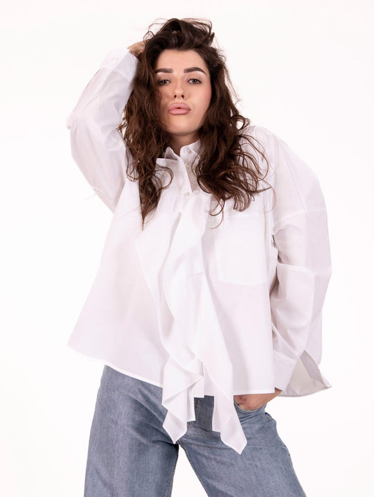 Meimeij White Cotton Shirt with Ruffles