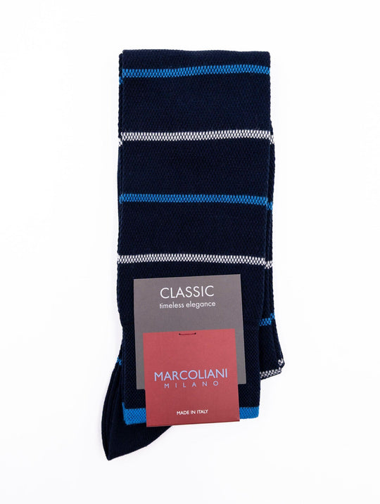 Marcoliani Milano Classic Socken aus Pima-Baumwolle Blau und Weiß