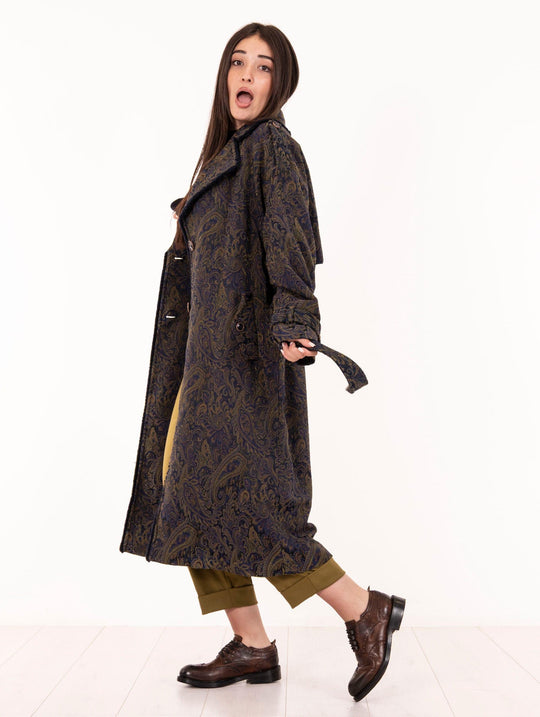Alessia Santi Overcoat Brocade Green and Blue
