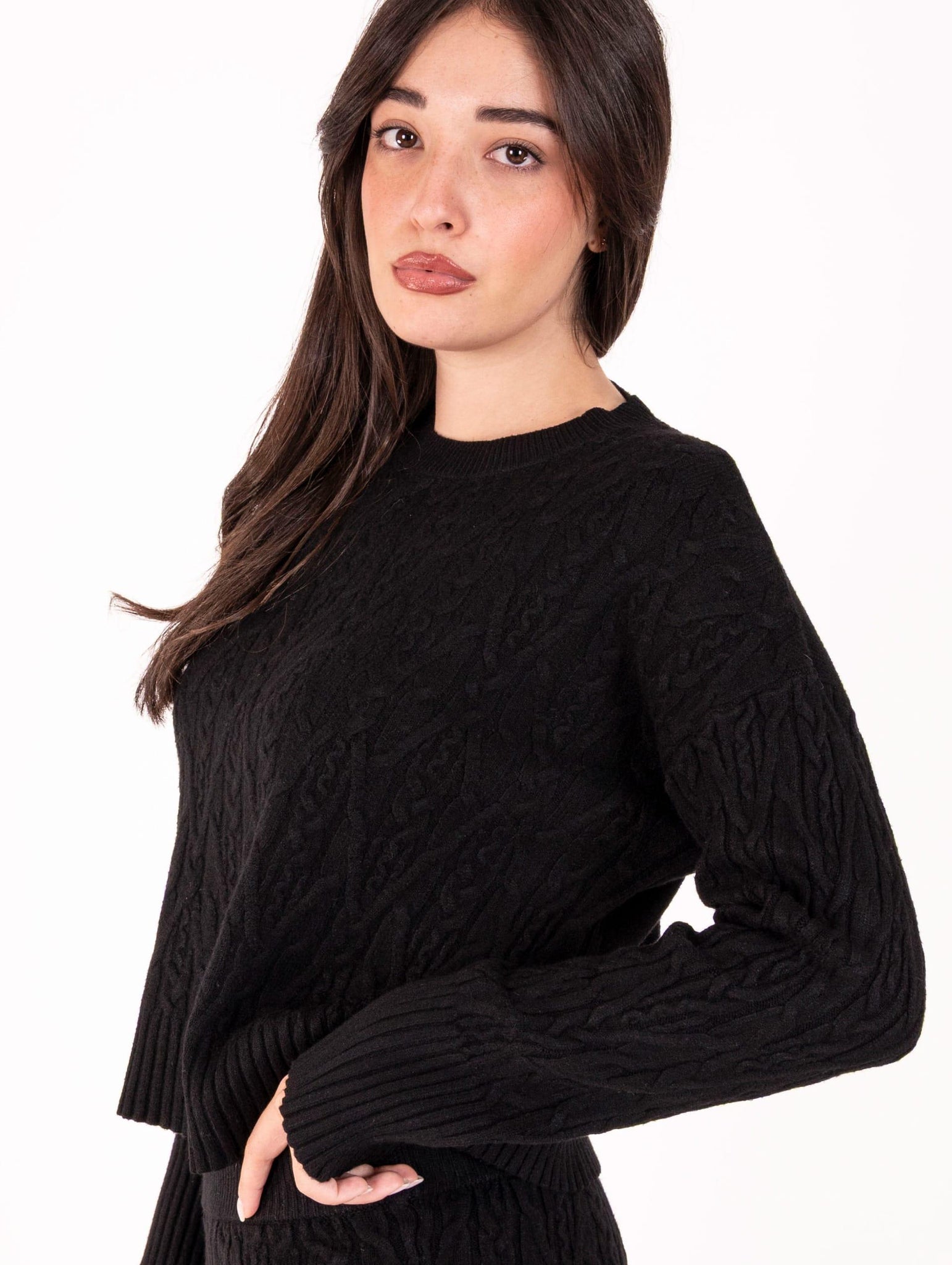 Pull Girocollo White Wise in Misto Viscosa Trecce Nero WW201251 White Wise