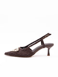 Emanuelle Vee Pumps with Rhinestones in Brown Raffia