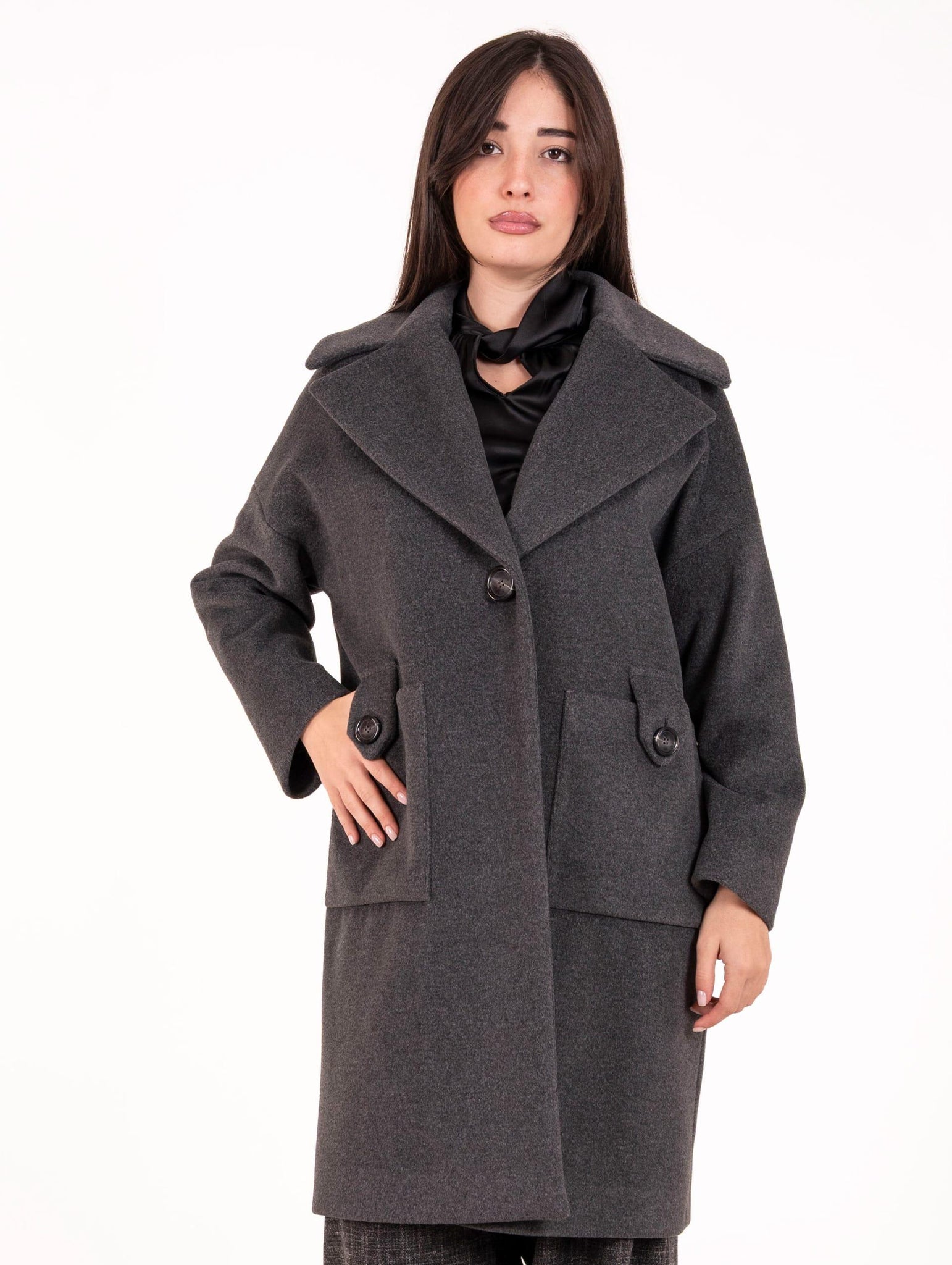 Cappotto Egg Shape Fourstroke in Lana e Viscosa Verde Antracite D806BRAMANTE803 Four Stroke