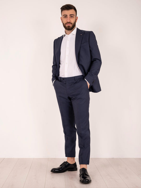 Maßgeschneiderter Zeremonienanzug Luigi Bianchi Mantova Vitale Barberis Reine Wolle Fischgrät Blau