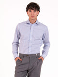 Camicia Caliban in Cotone Fantasia Righe Bianca e Azzurra