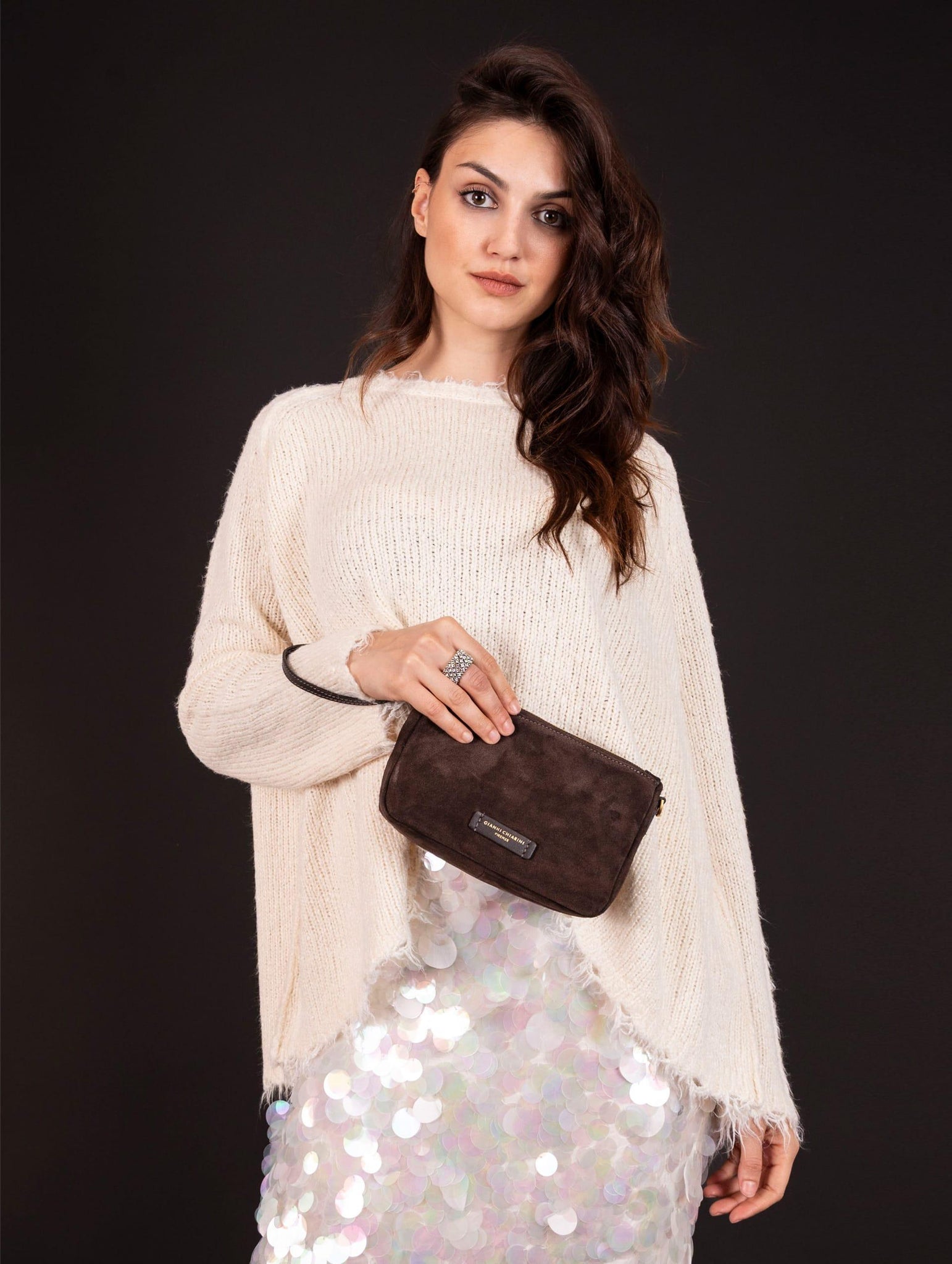 Minibag Nora Pouch Gianni Chiarini in Suede Moka BS10224CM-PL974 Gianni Chiarini