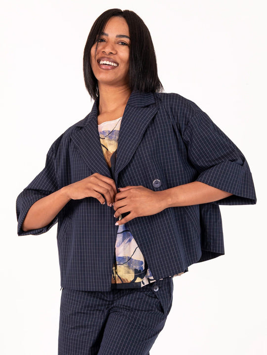 Giacca Quadretti Alessia Santi in Cotone Blu