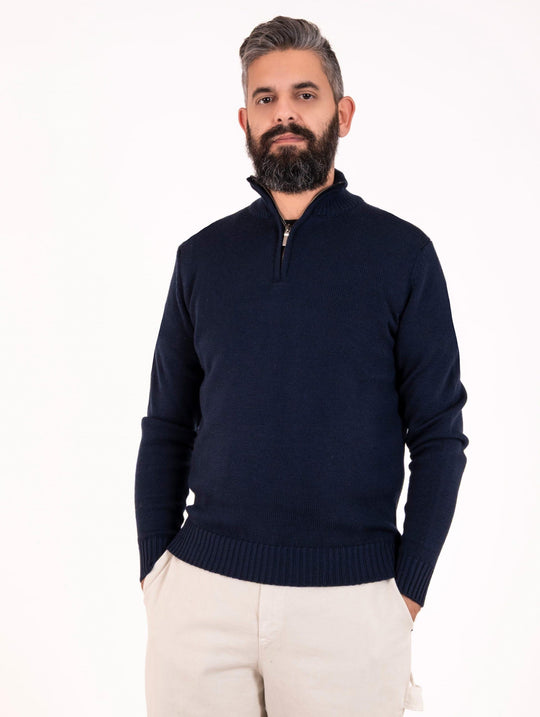 Maglia Four Stroke con Zip in Lana Merinos Extrafine Blu