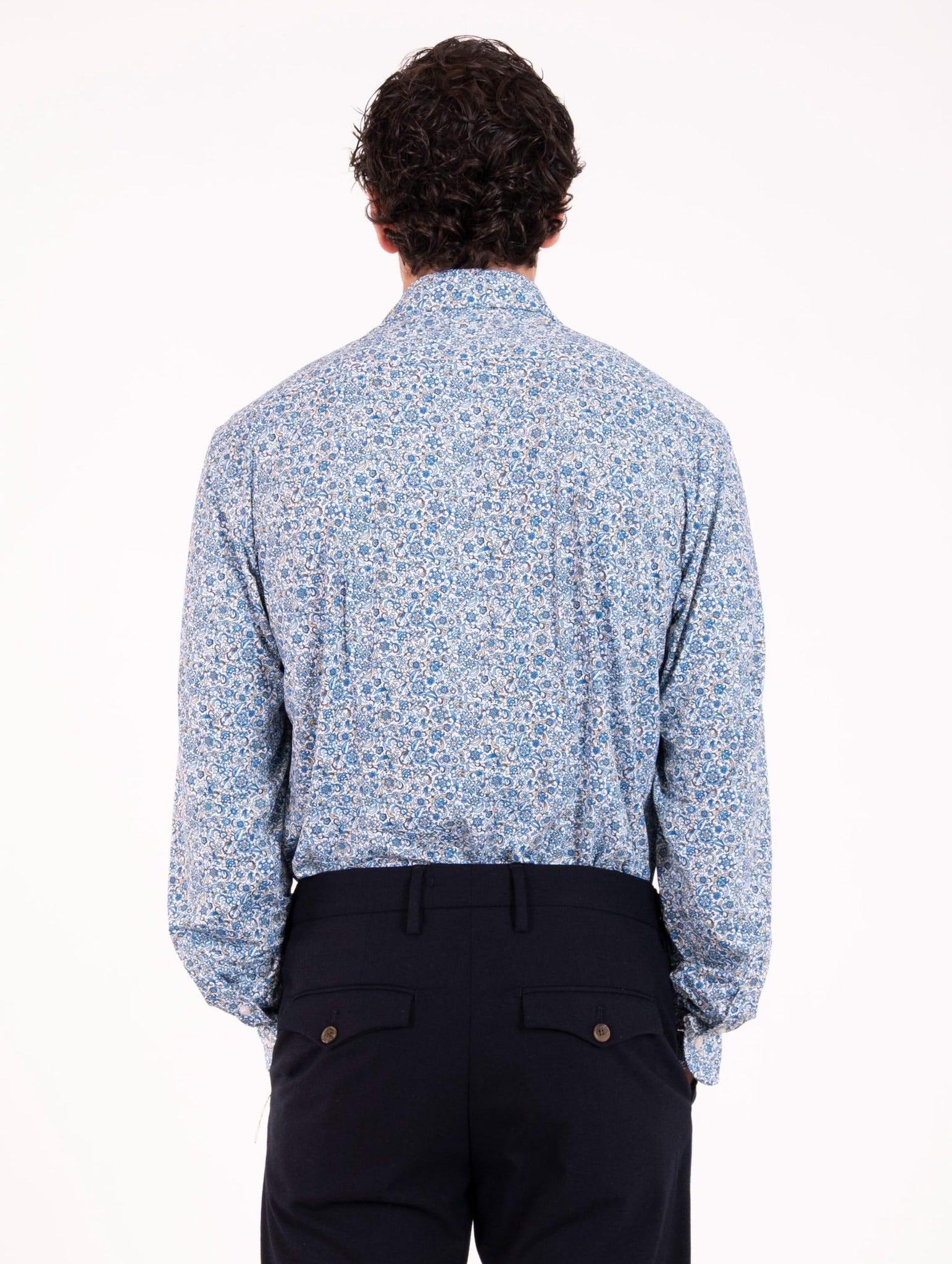 Tecno Camicia Orian Antibatterica Bianca Fantasia Fiori Azzurra e Beige T10202FT4022 Orian