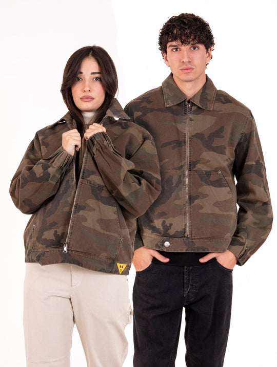 Bomber Unisex Maison Crazy Worker in Cotone Camo Marrone e Nero