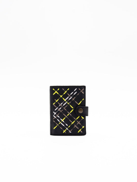 Portafoglio Kjore Project in Pelle con Borchie Nero e Giallo Fluo