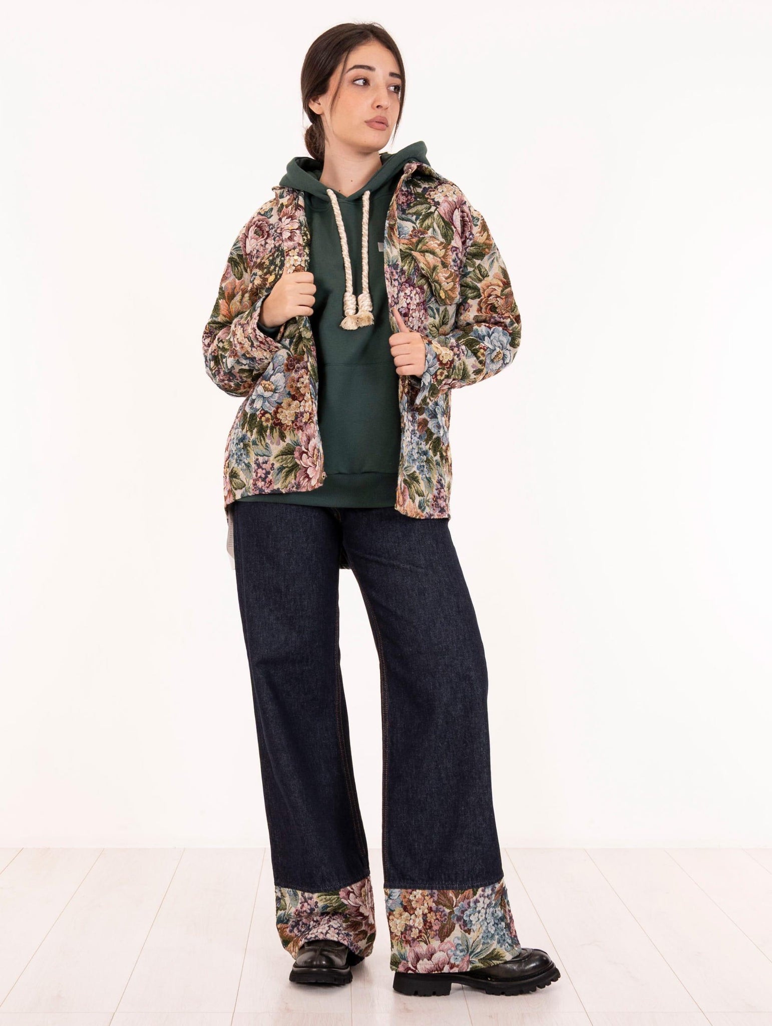 Jeans Super Wide Roy Roger's in Denim Scuro Broccato RND90226CP000021C0999 Roy Roger's