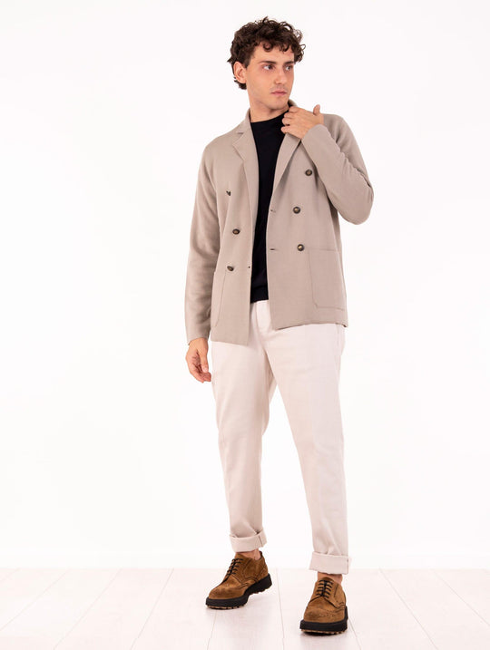 Luigi Gentile Double-Breasted Jacket in Beige Extrafine 120's Merino Wool