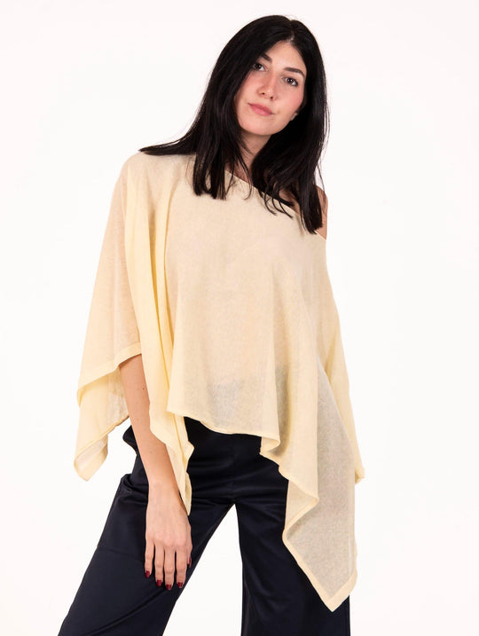Poncho Alpha Studio in Maglia di Cotone Giallo Paglia