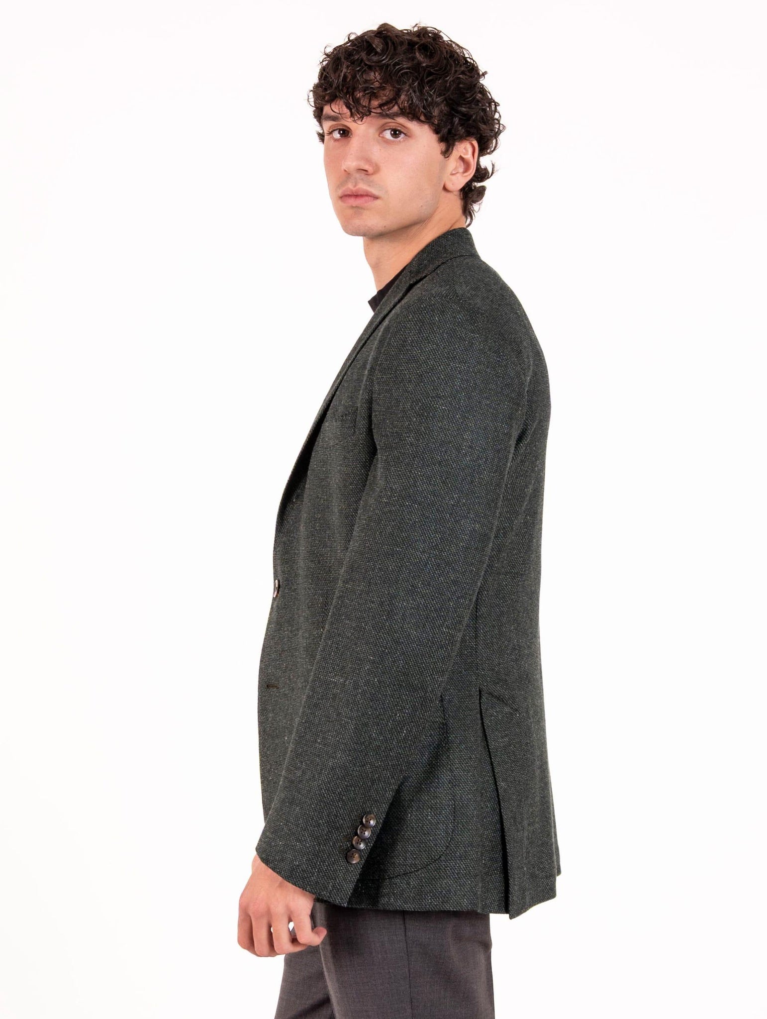 Giacca Sartoriale Four Stroke in Lana Vergine, Seta e Lino Canestro Verde e Nero PRAGA2/13137034 Four Stroke