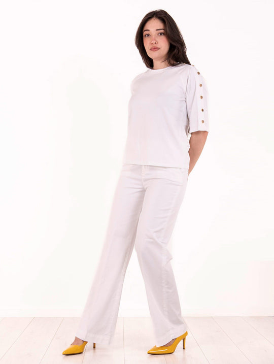 T-shirt Bottoni White Wise in Cotone Bianca
