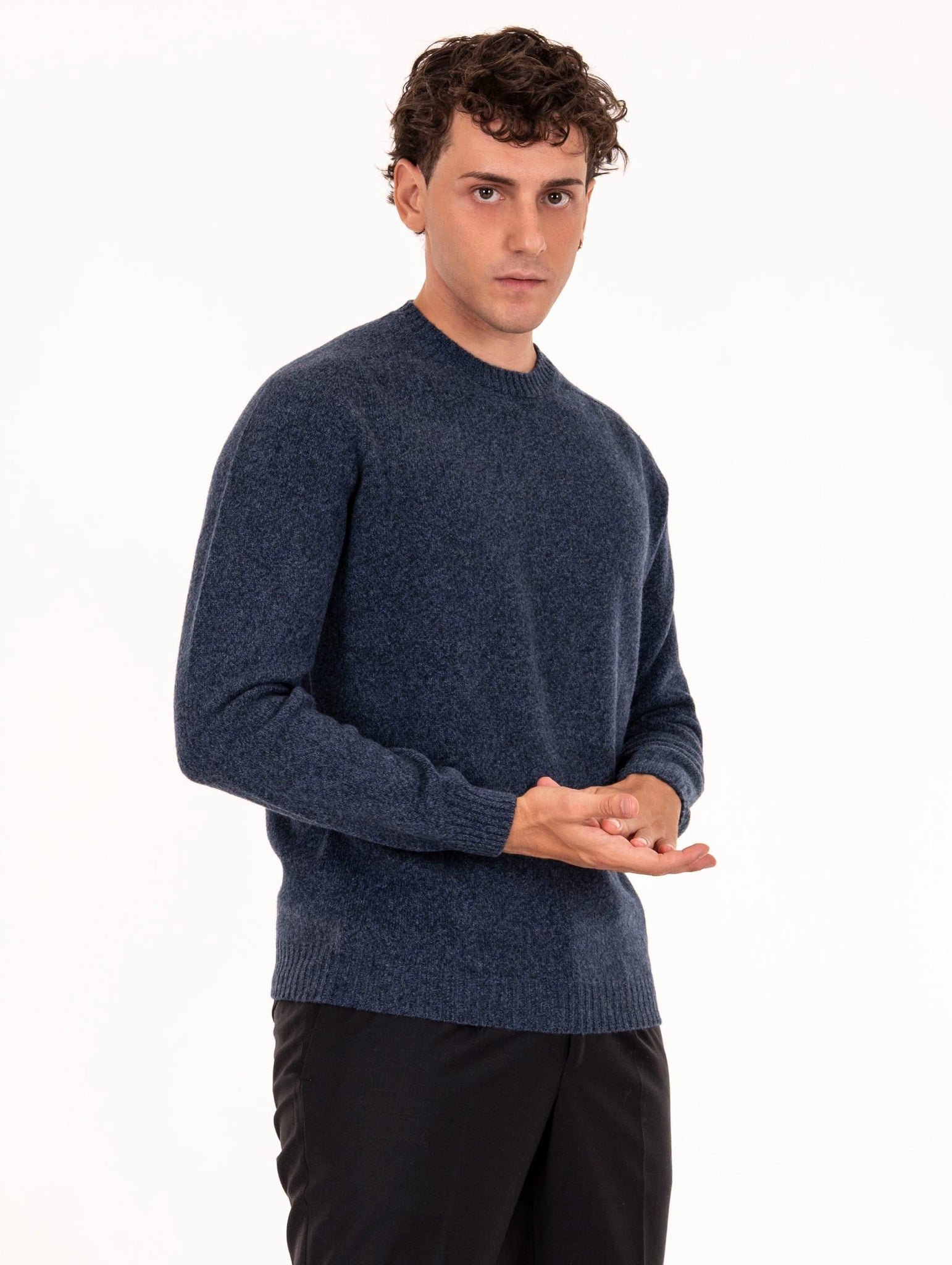 Girocollo Zanieri in Lana Cashmere Navy Melange CG-GRU-350151934 Zanieri