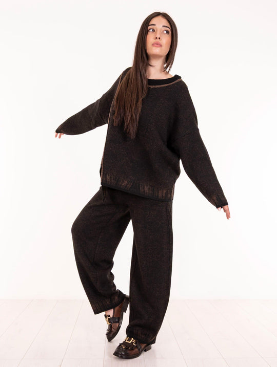 Pantalone Bye Firenze in Lana e Viscosa Marrone Melange