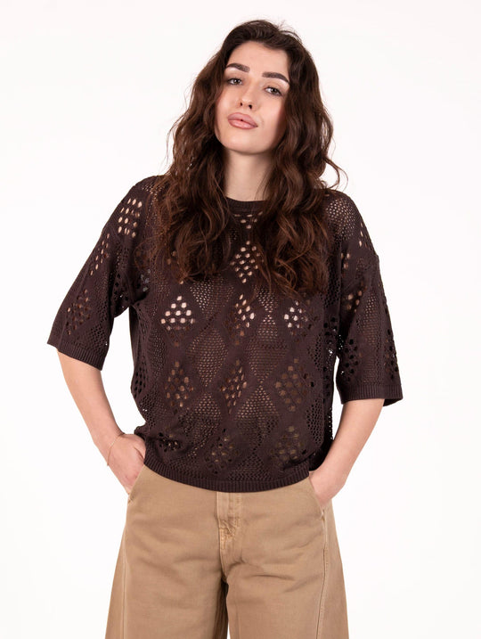 Maglia Traforata White Wise in Viscosa Testa di Moro