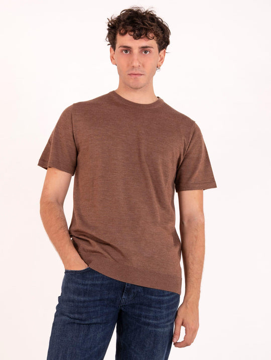 T-Shirt Four Stroke in Lana Merinos Extrafine Tabacco