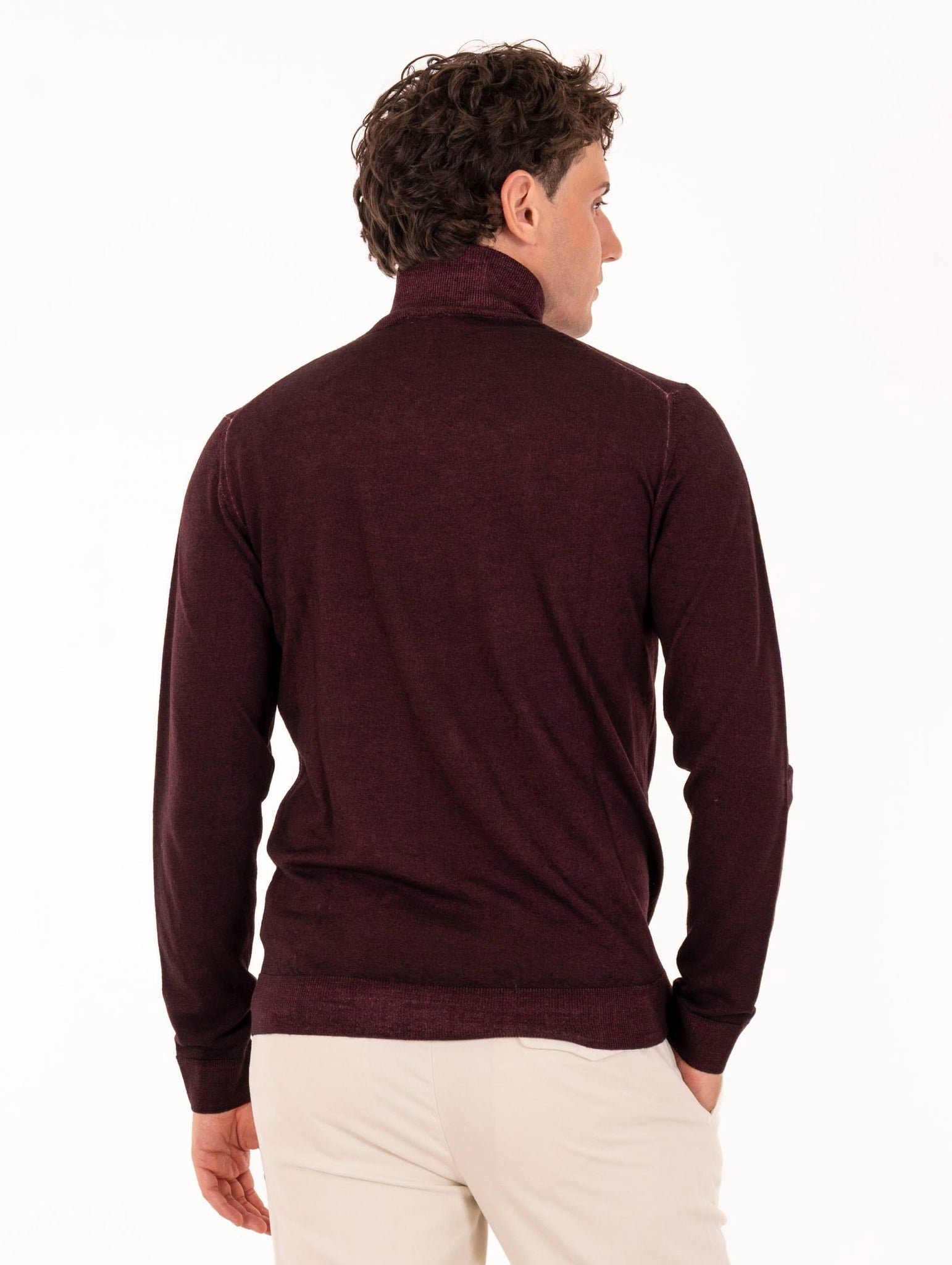 Maglia Dolcevita Four Stroke in Lana Merinos Extrafine Vino 000566 Daniele Fiesoli