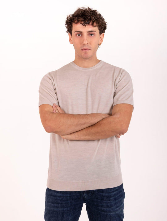 Four Stroke T-Shirt in Cream Extrafine Merino Wool