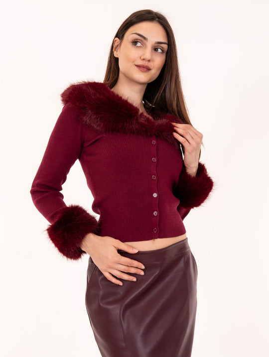 Mini Cardigan No Secret con Ecopelliccia Ciliegia