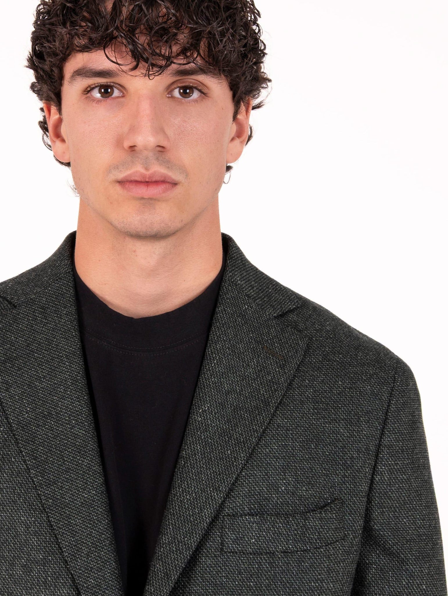 Giacca Sartoriale Four Stroke in Lana Vergine, Seta e Lino Canestro Verde e Nero PRAGA2/13137034 Four Stroke