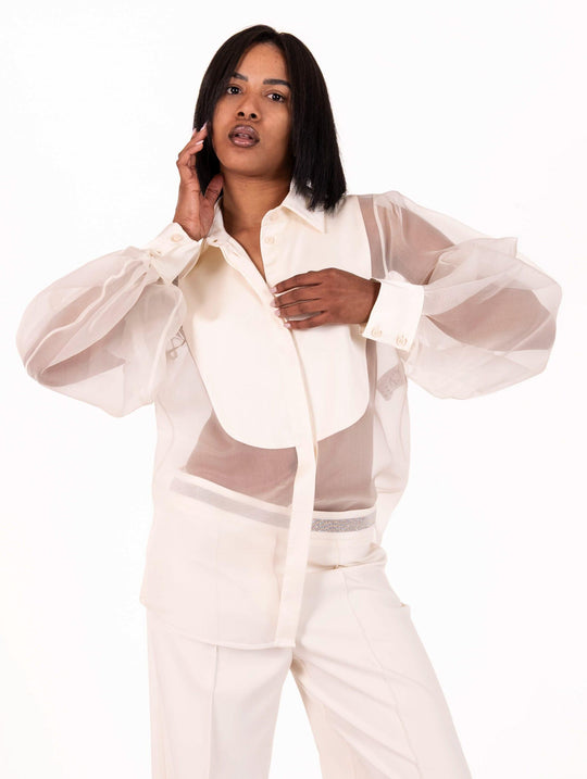 Camicia Smoking D.Exterior in Pura Seta Avorio