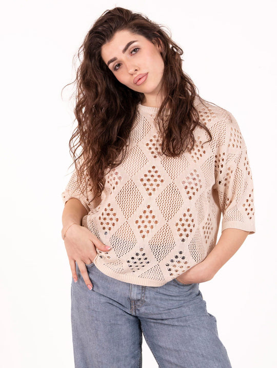 Maglia Traforata White Wise in Viscosa Sabbia