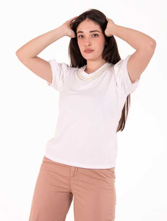 T-shirt  Perle No Secrets in Cotone e Viscosa Bianco