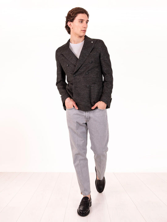 Giacca Doppiopetto L.B.M. 1911 in Lino e Cotone Antracite Melange