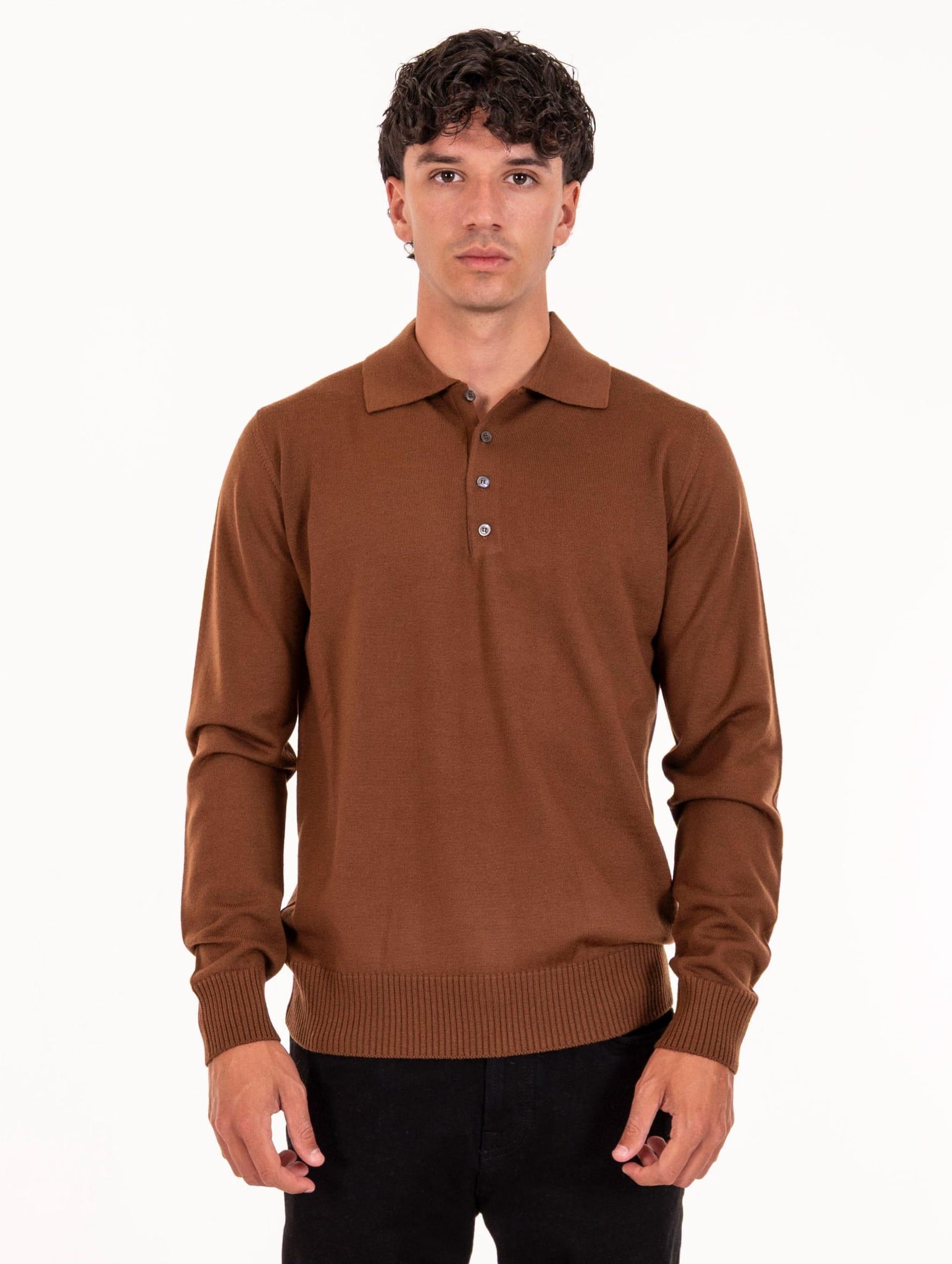 Polo Alpha Studio in Lana Merinos Tabacco AU-3013B1008 Alpha Studio