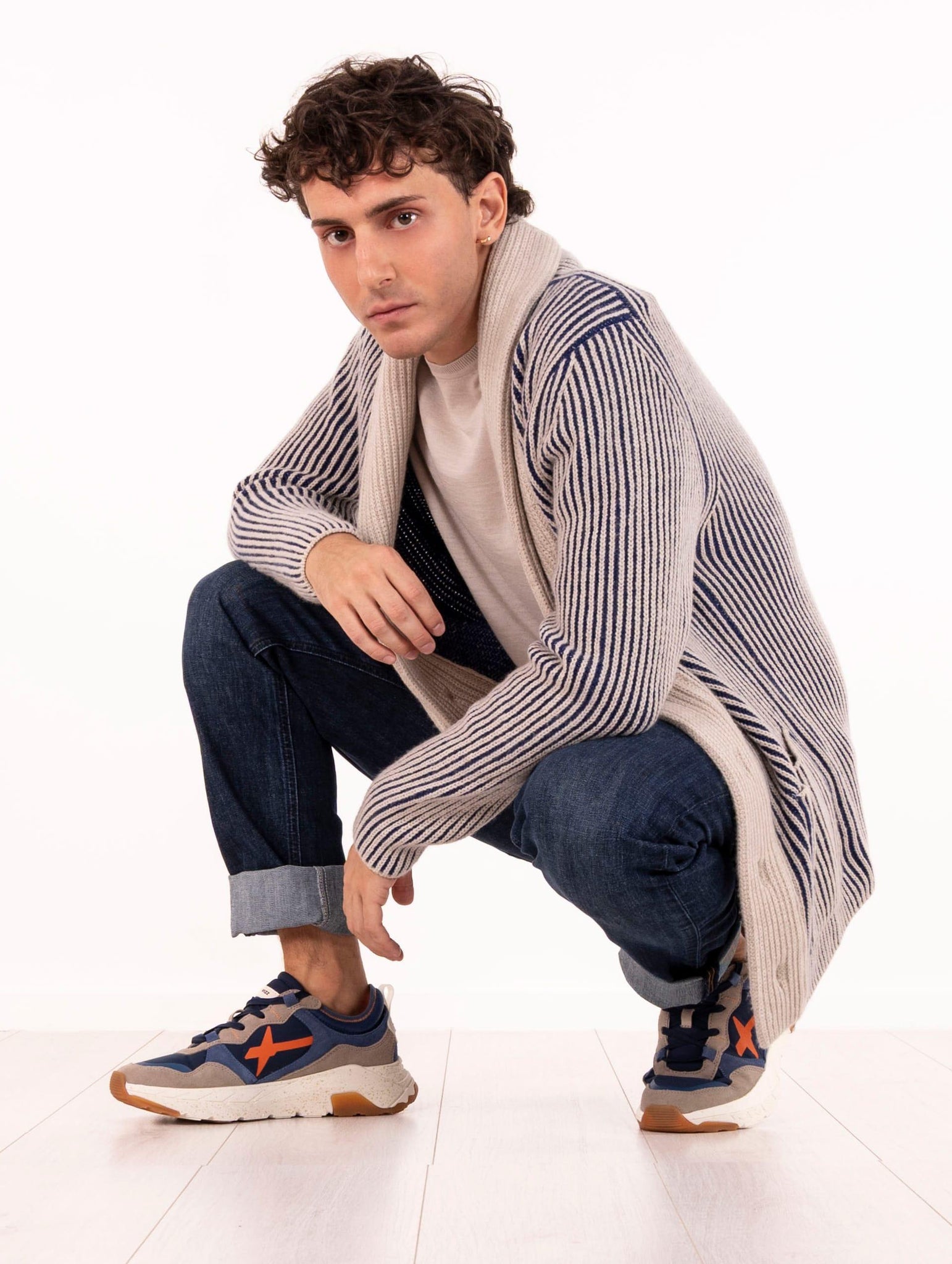 Cardigan Zanieri in Lambswool e Cashmere Corda e Blu CG-CAU-3536-B0001 Zanieri