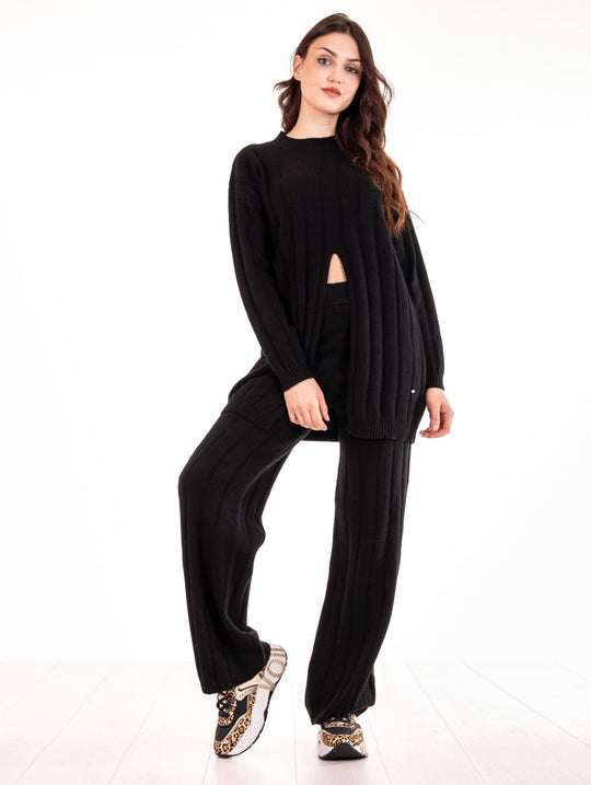 Completo Tuta White Wise in Misto Cachemire Costa Piatta Nero