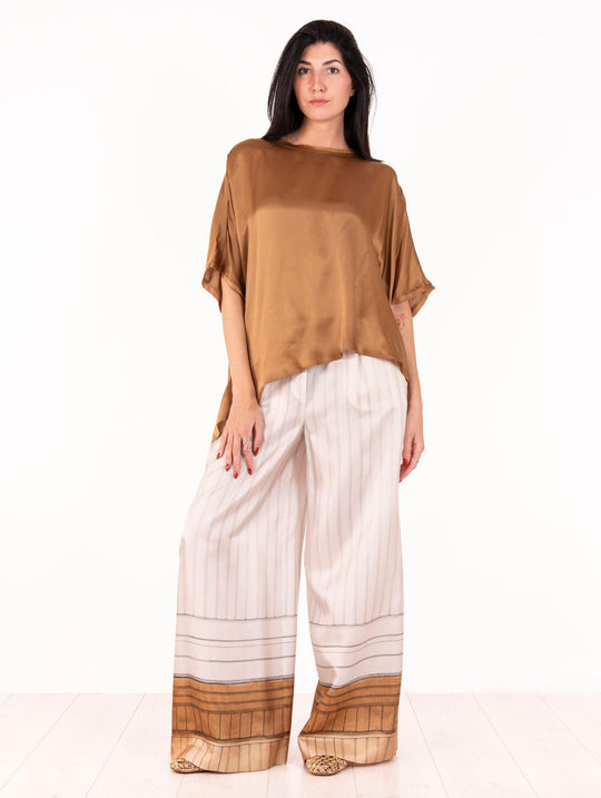 Pantalone Alysi in Seta Gesso e Bronzo