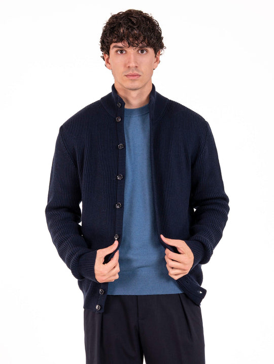 Cardigan Four Stroke aus extrafeiner Merinowolle Blau