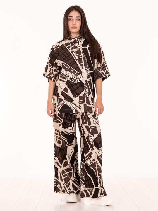 Blusa Alysi Rome Map Burro e Marrone