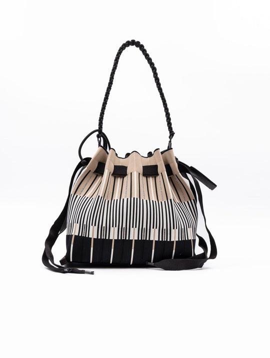 Tasche Fri-Yay Sara aus Plissee-Strick Beige und Schwarz