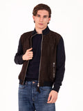 Jacke The Jack Leather aus Leder und Viskose in Braun und Blau