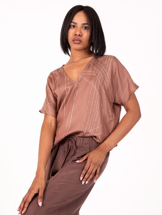 Blusa V Alysi in Pura Seta Blush e Panna