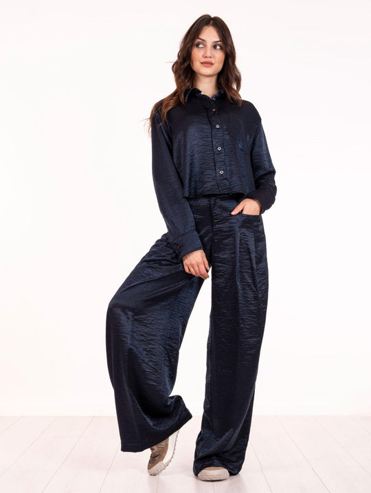 Pantalone White Sand in Viscosa Laminata Blu