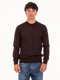 Alpha Studio Crew Neck in Extrafine Merino Wool Dark Brown