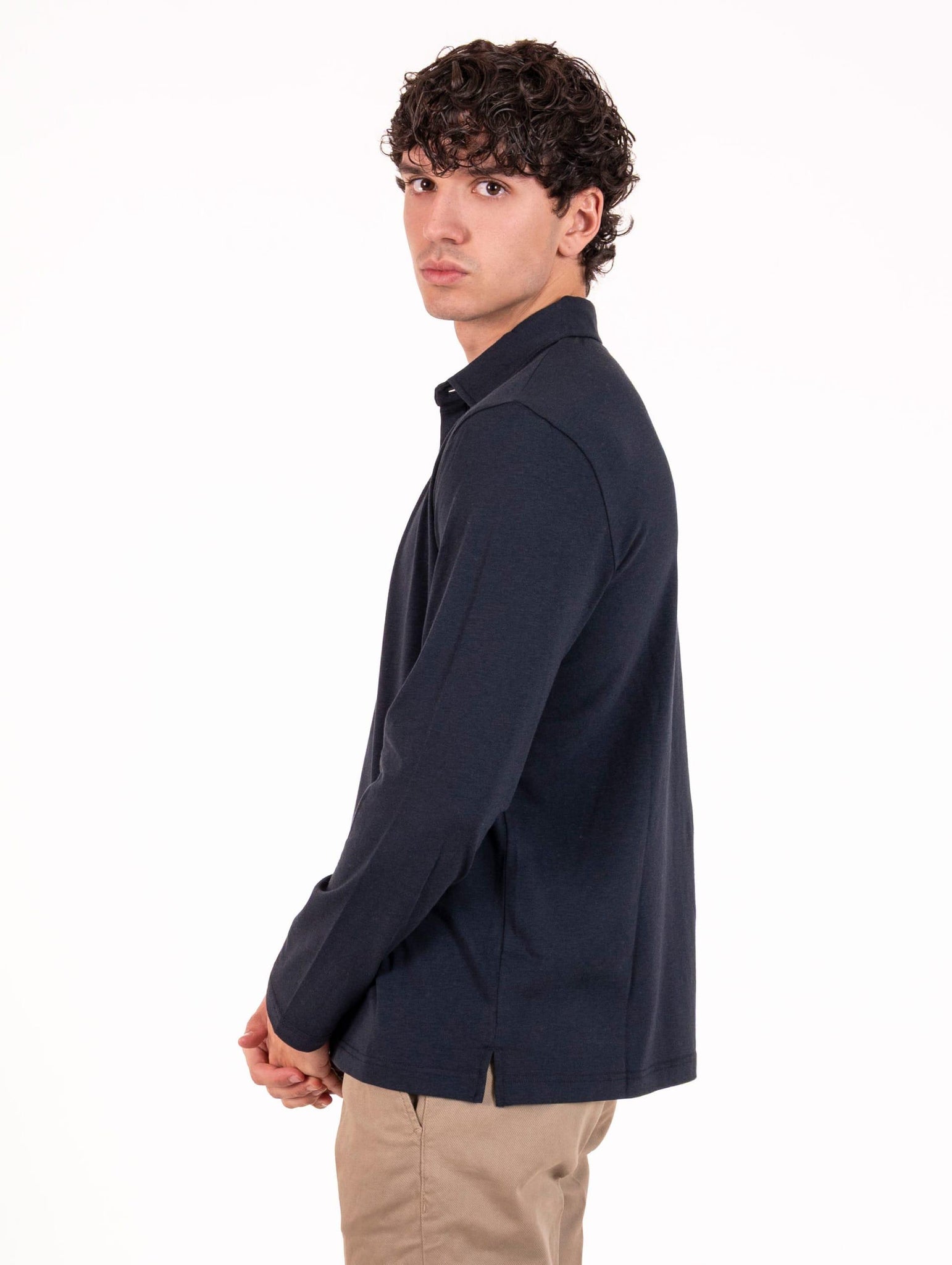 Polo Devore in Cotone, Modal, Lana e Seta Navy DP2-101-AL0394 Devore