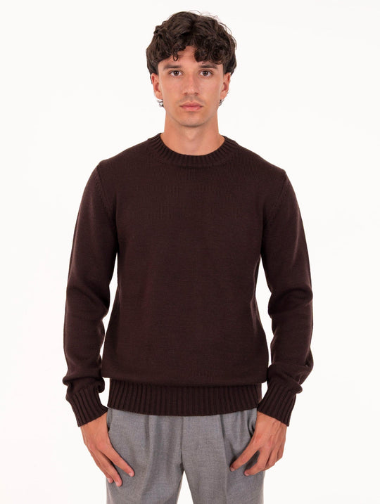 Alpha Studio Crew Neck in Merino Wool Dark Brown